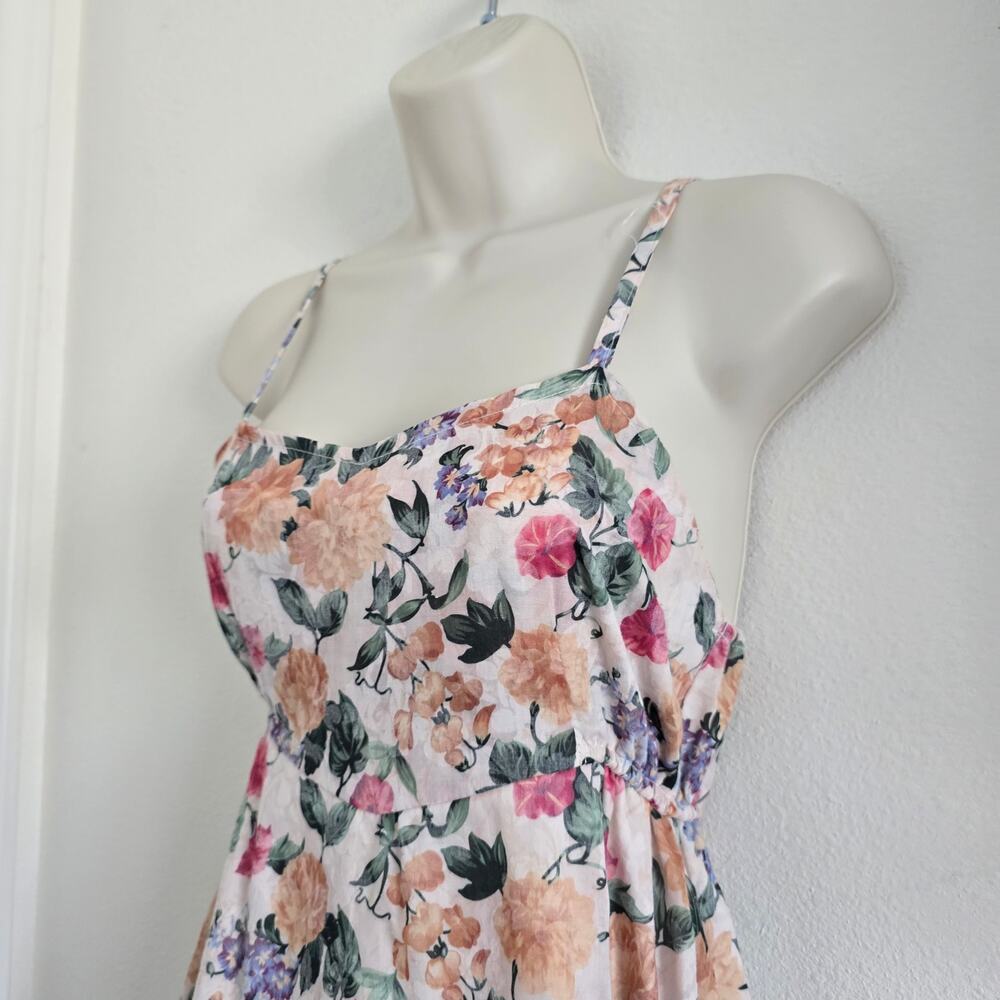 Nas Boutique Floral Mini Slip Dress Gold Satin Trim-S Y2K Cottagecore Coquette - Picture 2 of 8